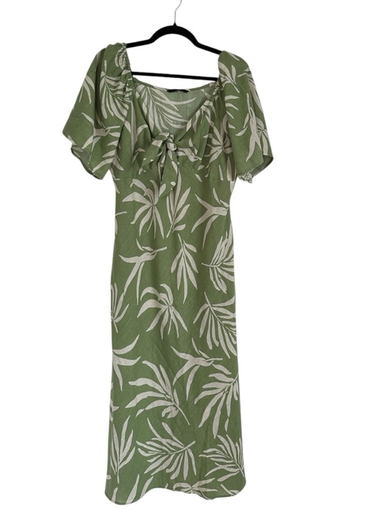 Dresses & Skirts - Green Tropical Print Tie-Front Midi Dress